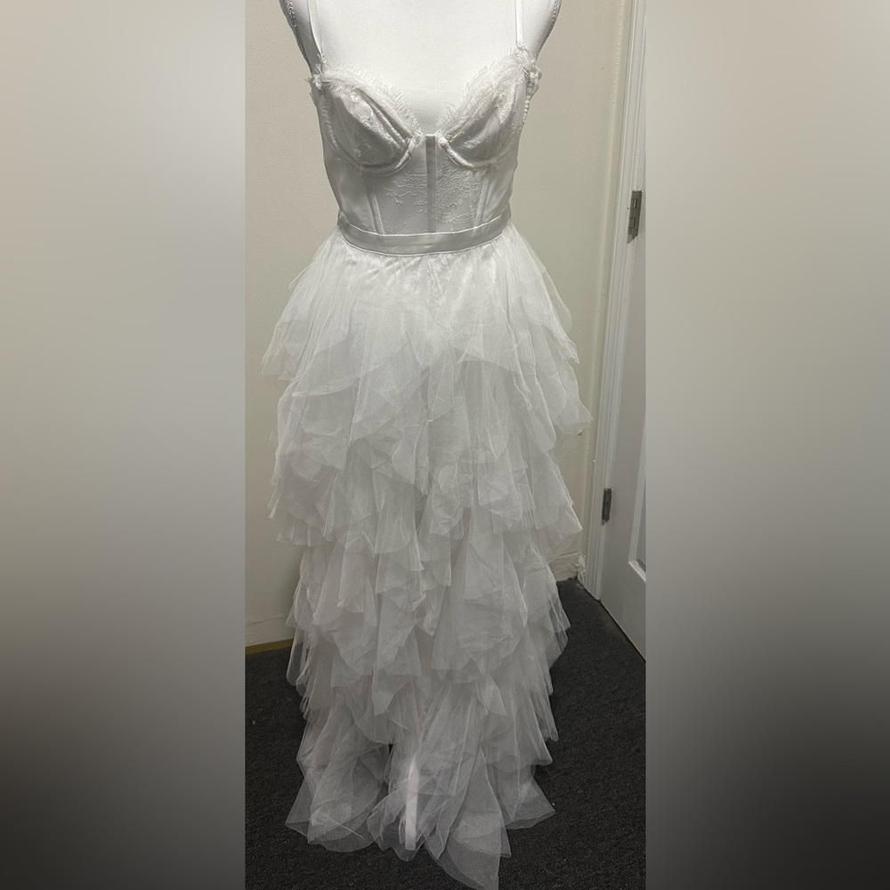 Elegant White Ruffled Dress wedding/Bridal shower/Bachelorette/prom with straps